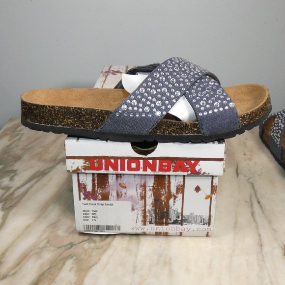 UnionBay Slide Sandal Molded Cork Footbed Denim with Silver Embelishment 7.5 - Picture 4 of 10